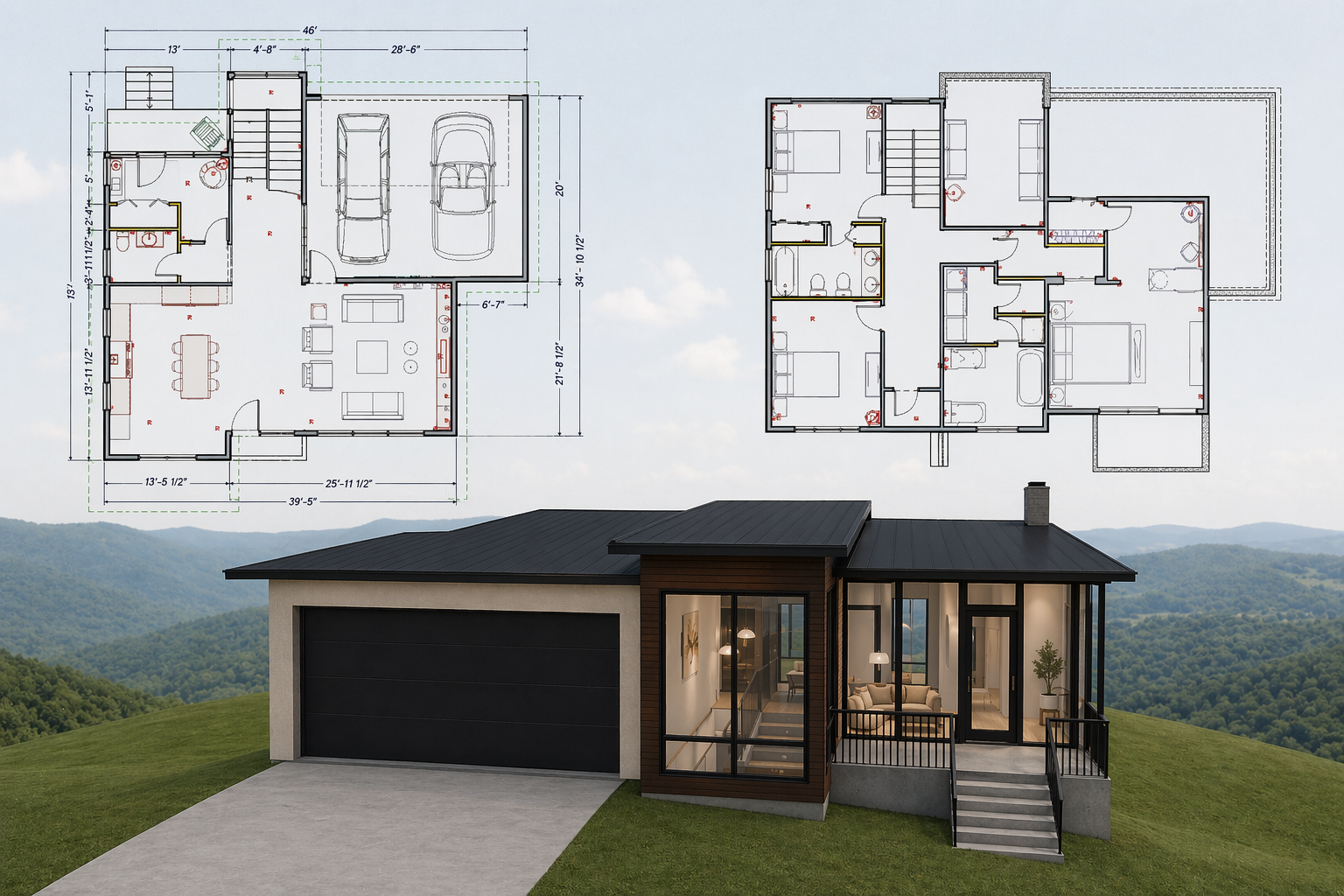 Custom residential design concept blueprint
